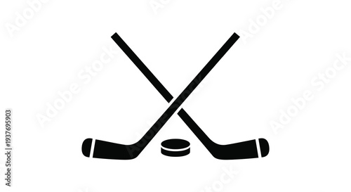 A striking black depiction of crossed hockey sticks and a puck a minimalist silhouette high quality professional detailed
