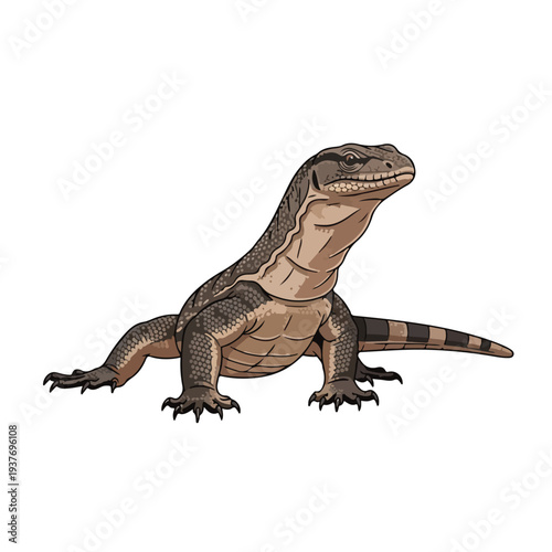 Detailed illustration of a lizard with a striped tail on white background