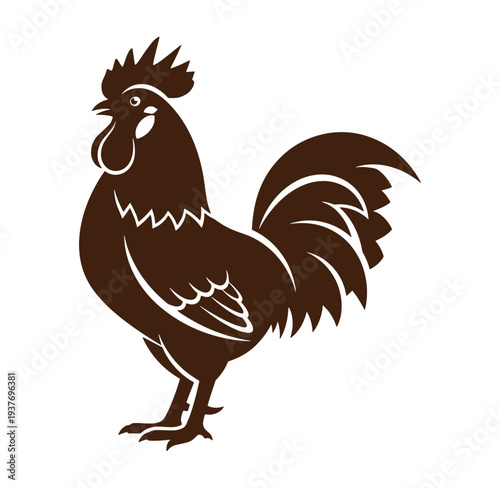 Brown rooster standing profile view isolated on white background