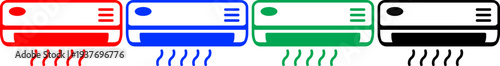 Air conditioner icons set in red blue green and black colors showing cooling system ventilation flow