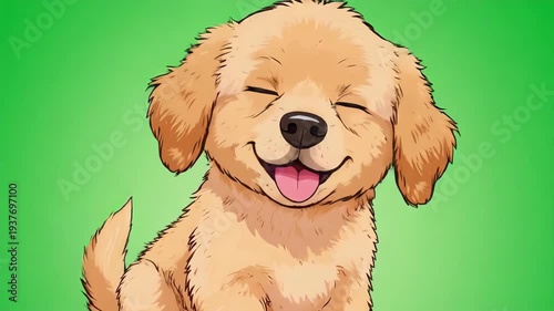 Adorable Cartoon Puppy on Green Background.