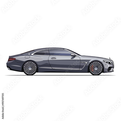Grey luxury sports car side view on white background