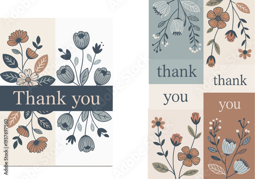 A floral thank you card illustration with various colorful designs