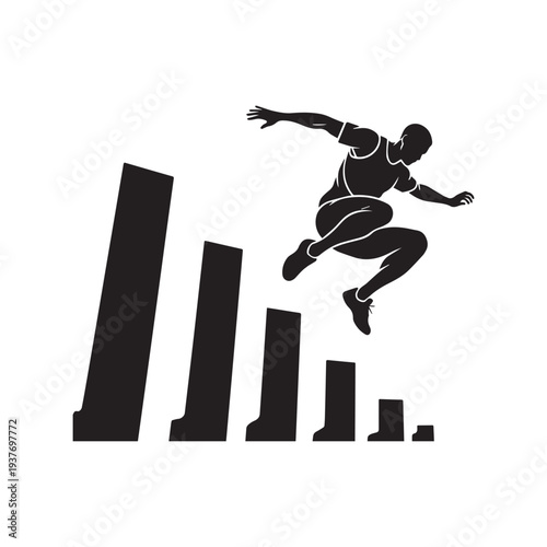 Athlete Jumping Over Hurdles Silhouette Track And Field Sprint Sport Vector Illustration. 