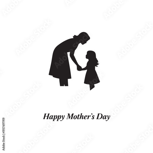 Happy Mother's Day Silhouette Featuring Loving Mother and Daughter Holding Hands.