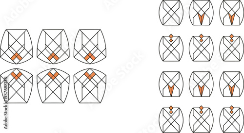 A set of shirt vector icons with various collar styles and designs