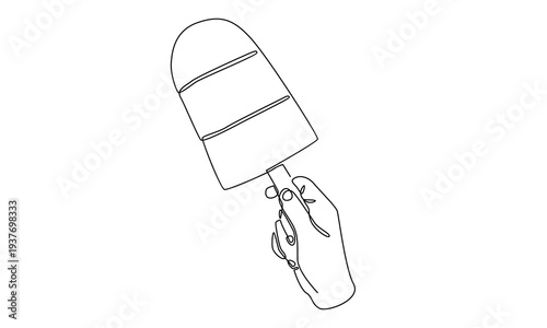Continue line of hand holding ice cream illustration