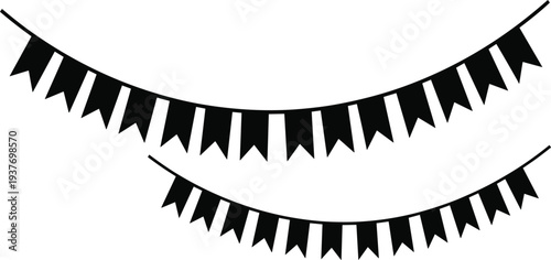 Festive Party Bunting Flag Garland Silhouette Collection for Celebration Decorations, Birthday Events, Festival Banners, and Holiday Vector Design Elements