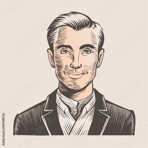 Elegant vintage gentleman portrait illustration with a charming and friendly smile