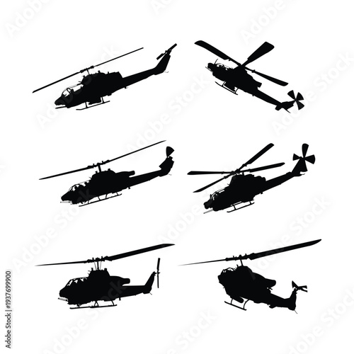 cobra helicopter silhouette set vector design illustration on white background vol 01
