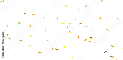 Golden confetti pieces drifting in a sparse pattern on a transparent background, ideal for adding a festive touch to designs for parties, holidays, and achievements.