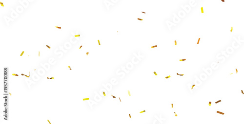 Golden confetti pieces drifting in a sparse pattern on a transparent background, ideal for adding a festive touch to designs for parties, holidays, and achievements.