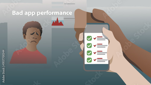 Unhappy user experiencing bad app performance on smartphone with frustrated expression