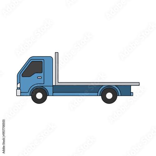 Flatbed truck with a blue cab on a white background