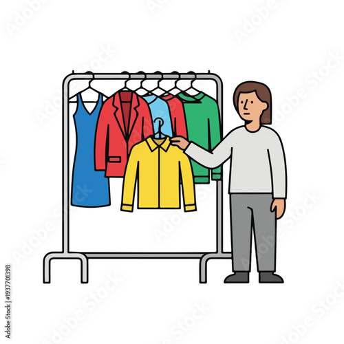 Person choosing clothes on a rack with colorful garments
