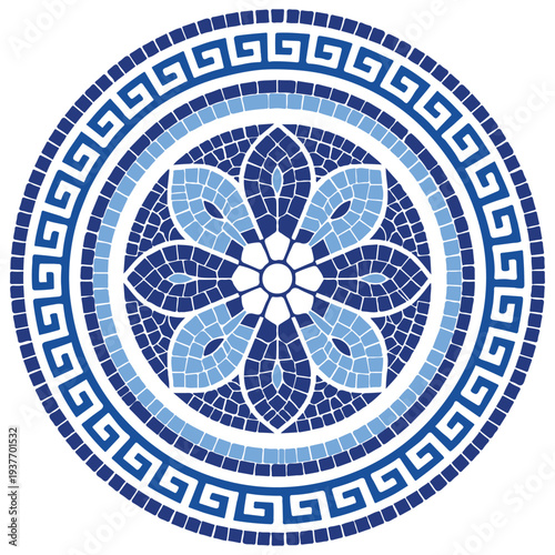 Flat vector mosaic design, Floral Mosaic Mandala Clipart, Round Mexican Tile vector, Flower Mandala Mosaic Pattern
