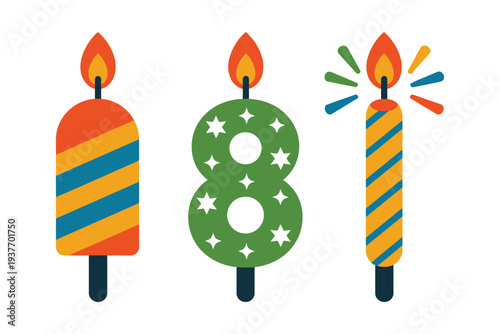 A colorful illustration of birthday candles and a number eight candle
