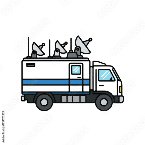 Mobile broadcasting truck with satellite dishes on top