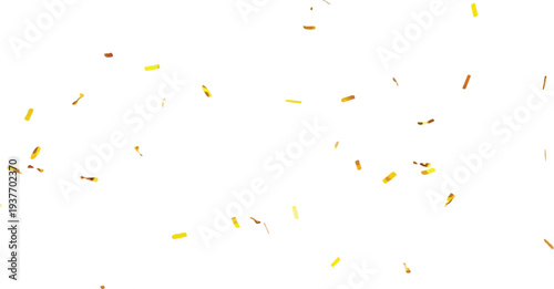 Light and airy gold confetti falling gracefully on a clean white backdrop, ideal for festive announcements and joyful moments.