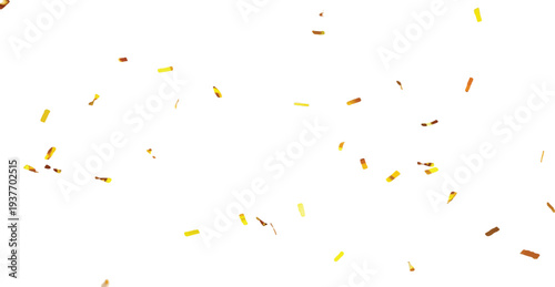 Realistic falling gold confetti on a transparent background, offering endless possibilities for creative video and design overlays.