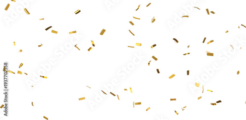 Abstract golden confetti particles suspended in air against a white void, suggesting a moment of suspended celebration or surprise.