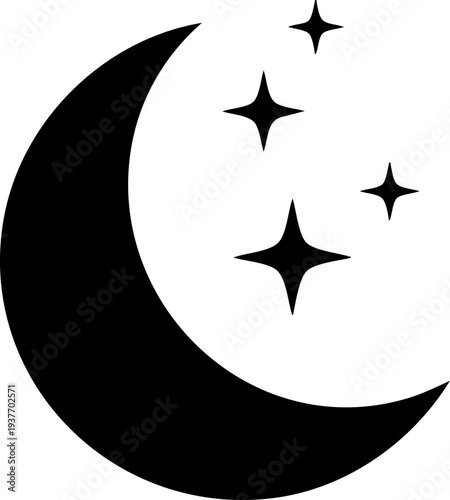 Crescent moon and shining stars icon