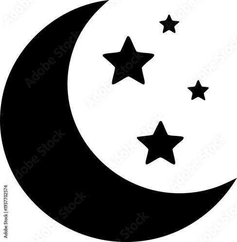 Night sky moon with stars symbol
