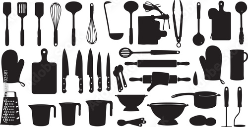 Kitchen Utensils Silhouette Collection, Cooking Tool Vector Pack