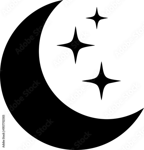 Crescent moon and stars night