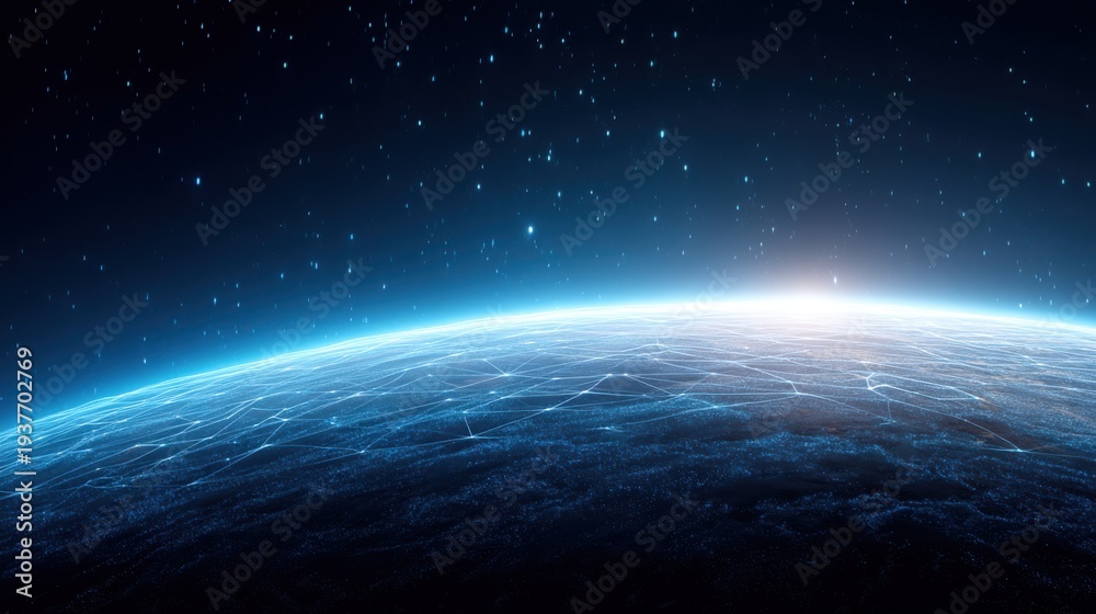 Fototapeta premium Exploring cosmic horizons earth from space digital art astronomical environment aerial view infinite possibilities