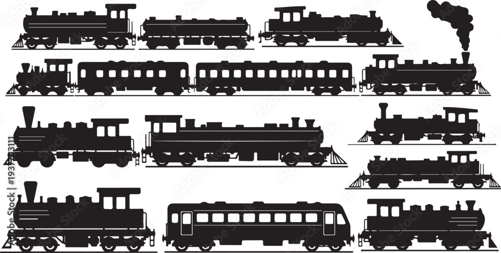 Obraz premium Train Silhouette Collection, Railway Transport Vector Pack