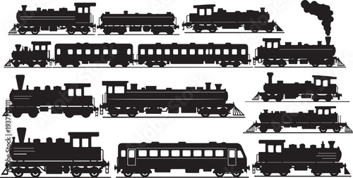 Train Silhouette Collection, Railway Transport Vector Pack