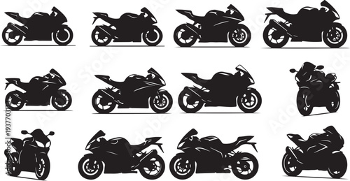Motorcycle Silhouette Bundle, Sport Bike Vector Set
