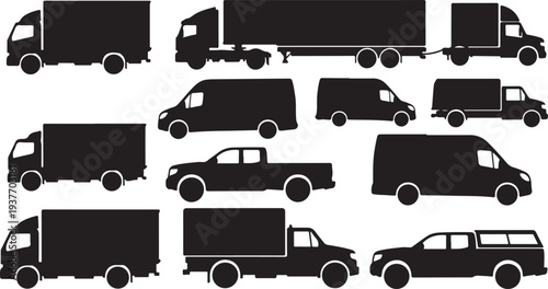 Truck Silhouette Bundle, Delivery Vehicle Vector Set.