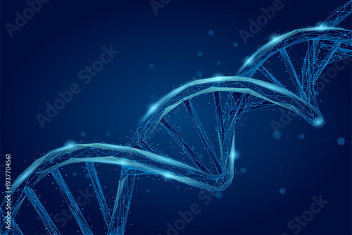 Фотография Abstract digital representation of a glowing blue DNA double helix structure flo