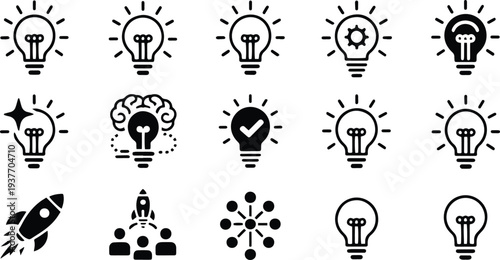 Creative Light Bulb Idea Icon set – Innovation, Inspiration and Business Idea Symbol Vector