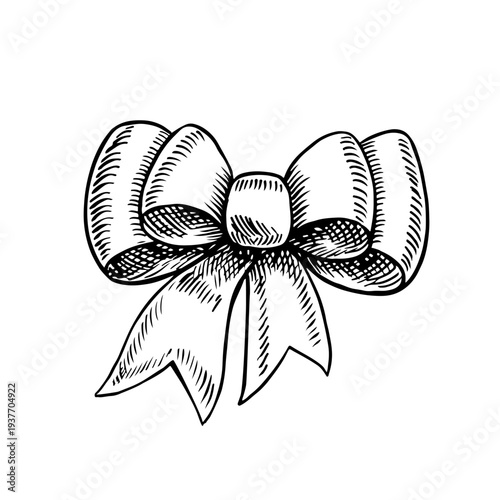 Ribbon bow. Black and white graphics, handmade vector illustration. Isolate. Element of your design. Perfect for postcards, posters, banners, packaging, and more.