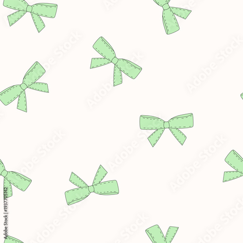 Cute green bow seamless pattern vector