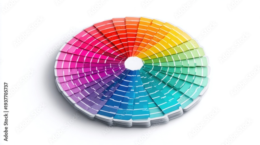 Fototapeta premium Color palette fan deck displaying a wide spectrum of hues on a white background