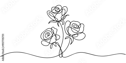 Elegant rose flower line art illustration continuous drawing style minimalist vector design element