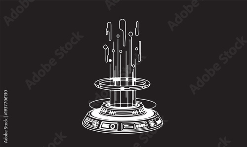 Futuristic Holographic Pedestal with Digital Data Beams and Sci-Fi HUD Interface UI