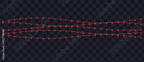 Bright red fairy lights strung horizontally across a dark transparent checkered canvas