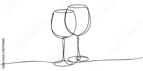 Two wine glass single line icon. Continuous one line drawing of wine glasses vector illustration, wine glass continuous one line drawing, Continuous one line drawing of abstract pouring wine