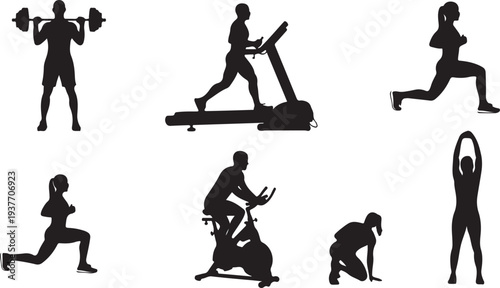 Fitness Workout Silhouette Collection, Gym Activity Vector Pack