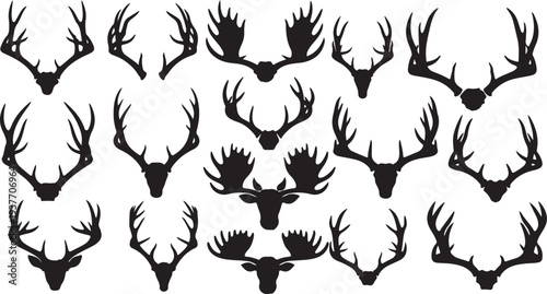 Deer Antlers Silhouette Collection, Wildlife Vector Pack.