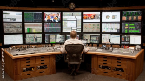 Operational control room power plant digital display high-tech environment overview efficiency monitoring