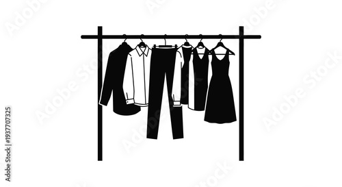 A minimalist depiction of clothes hanging on a rack presented as a striking silhouette high quality professional detailed