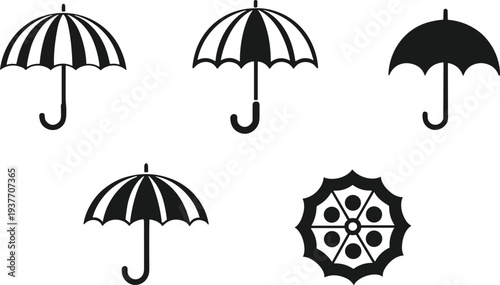 Umbrella icons set, rain protection symbol, weather protection umbrella collection, waterproof shelter sign, rainy season vector illustration