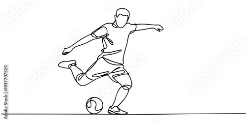continuous one line drawing Vector illustration of a soccer player kicking a ball