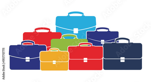 A colorful arrangement of briefcases stacked together showcasing a business and professional aesthetic silhouette high quality detailed modern